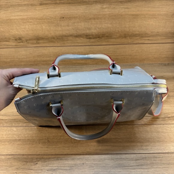 ARCADIA ITALIAN LIGHT‎ GRAY PATENT LEATHER TOTE BAG EMBOSSED SNAKESKIN CROSSBODY - Picture 7 of 12